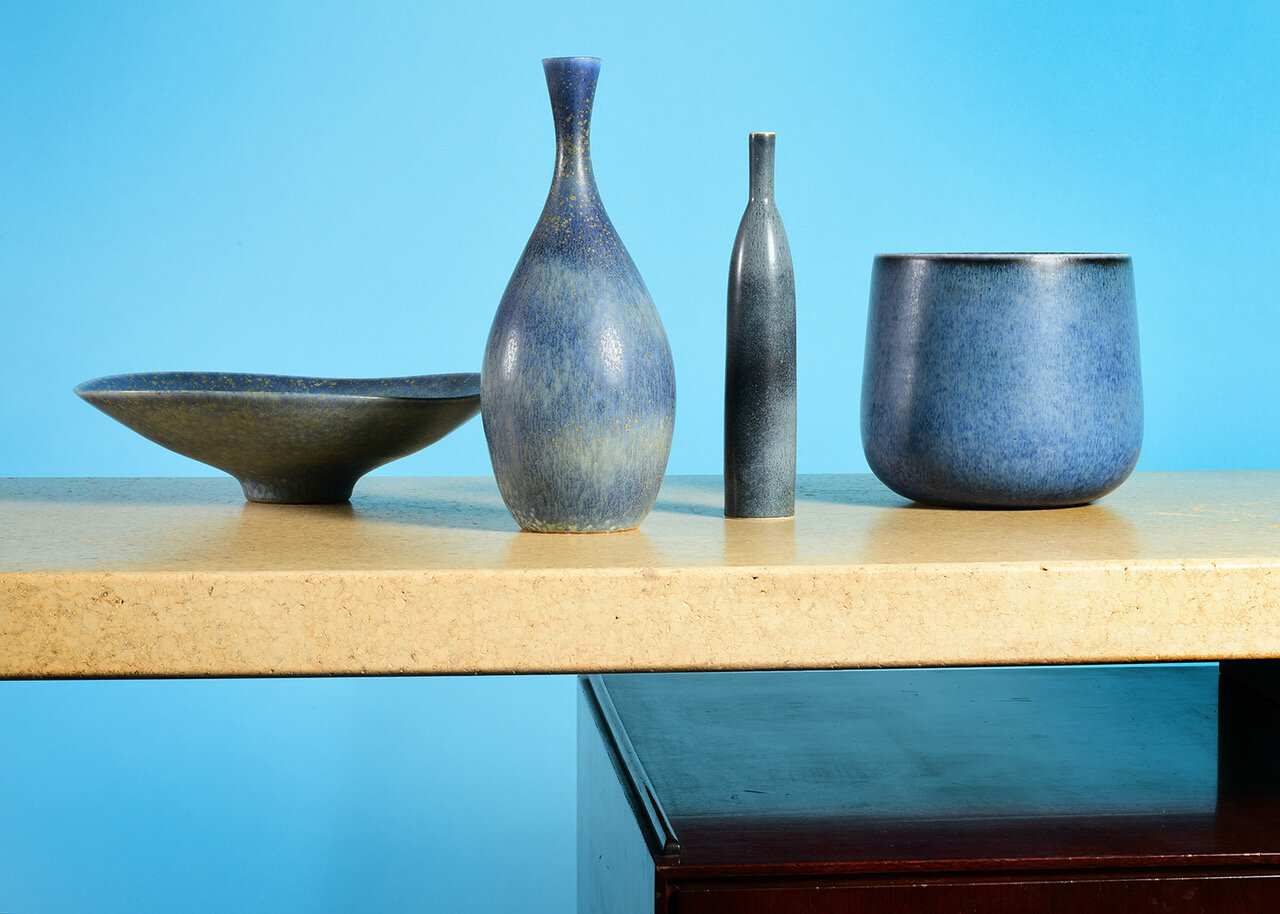 Carl-Harry Stålhane Blue Collection of Four Vessels Rörstrand Ab